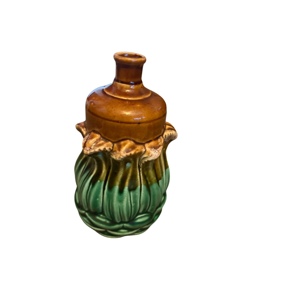 Ceramica Tapia Art Pottery Vase Green Brown Drip Glaze Floral Sculptural Vessel